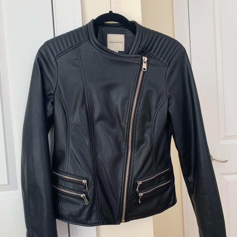 Faux leather black moto jacket
